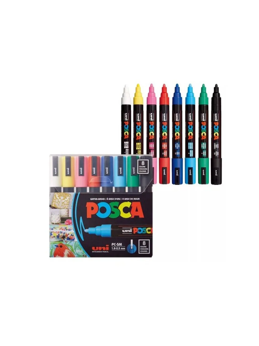 Uni Posca Paint Marker Set 8 Colors PC-5M 1.8-2.5mm Water-Based Fade & Water Res